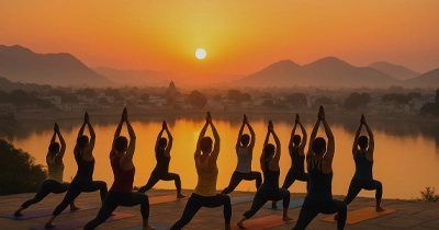 pushkar lake yoga session